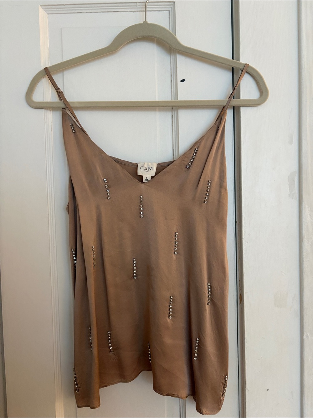 Cami NYC Brown Embellished Silk Camisole